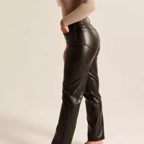 Abercrombie & Fitch Pants Sz 35R Faux Leather 90s Straight Ultra High Rise 14/16 - Picture 13 of 15